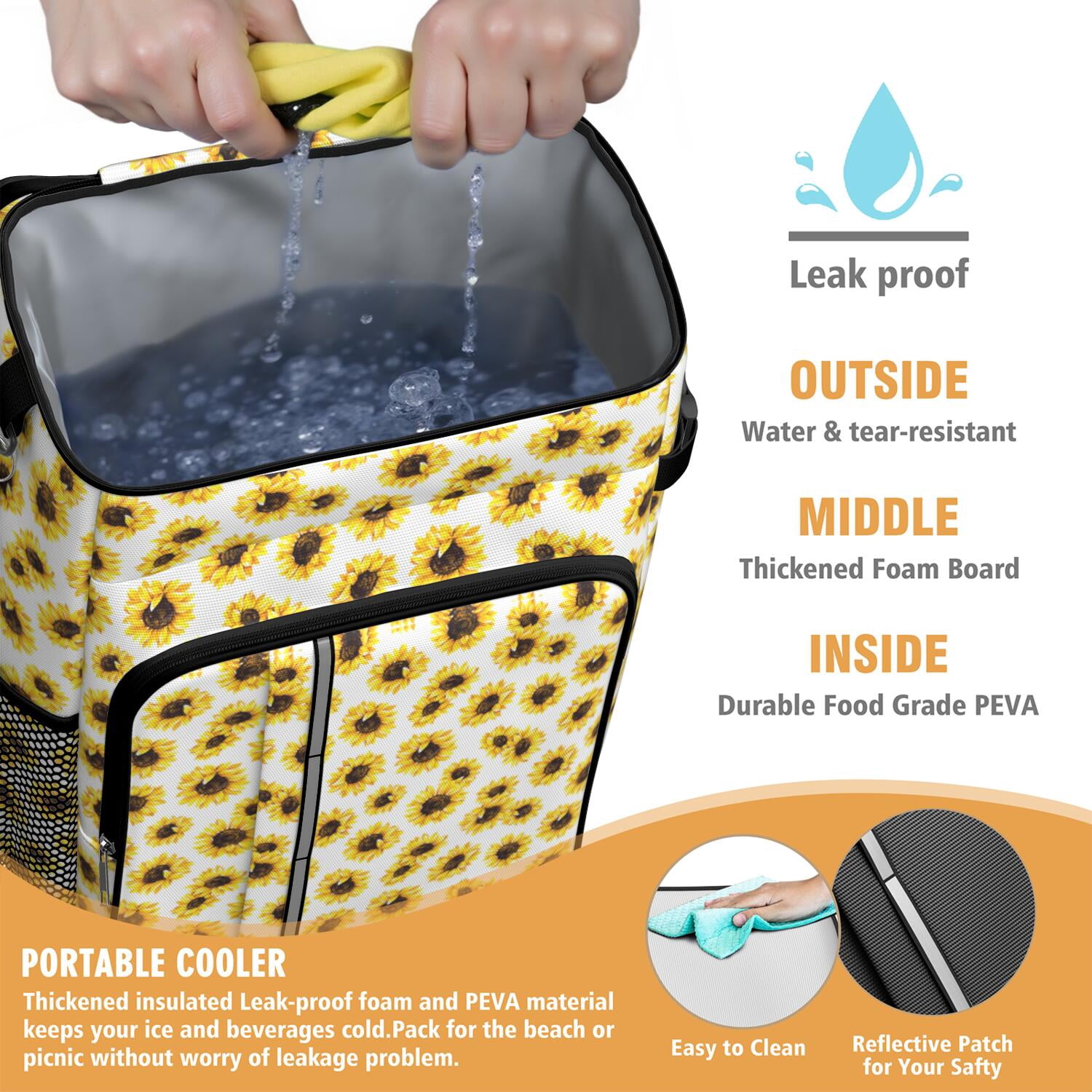 Travel Cooler Bag - White Sunflower Camping Beer Cooler Backpack with Bottle Opener- Waterproof Insulated Picnic Backpacks - Cooler Bag for Beach