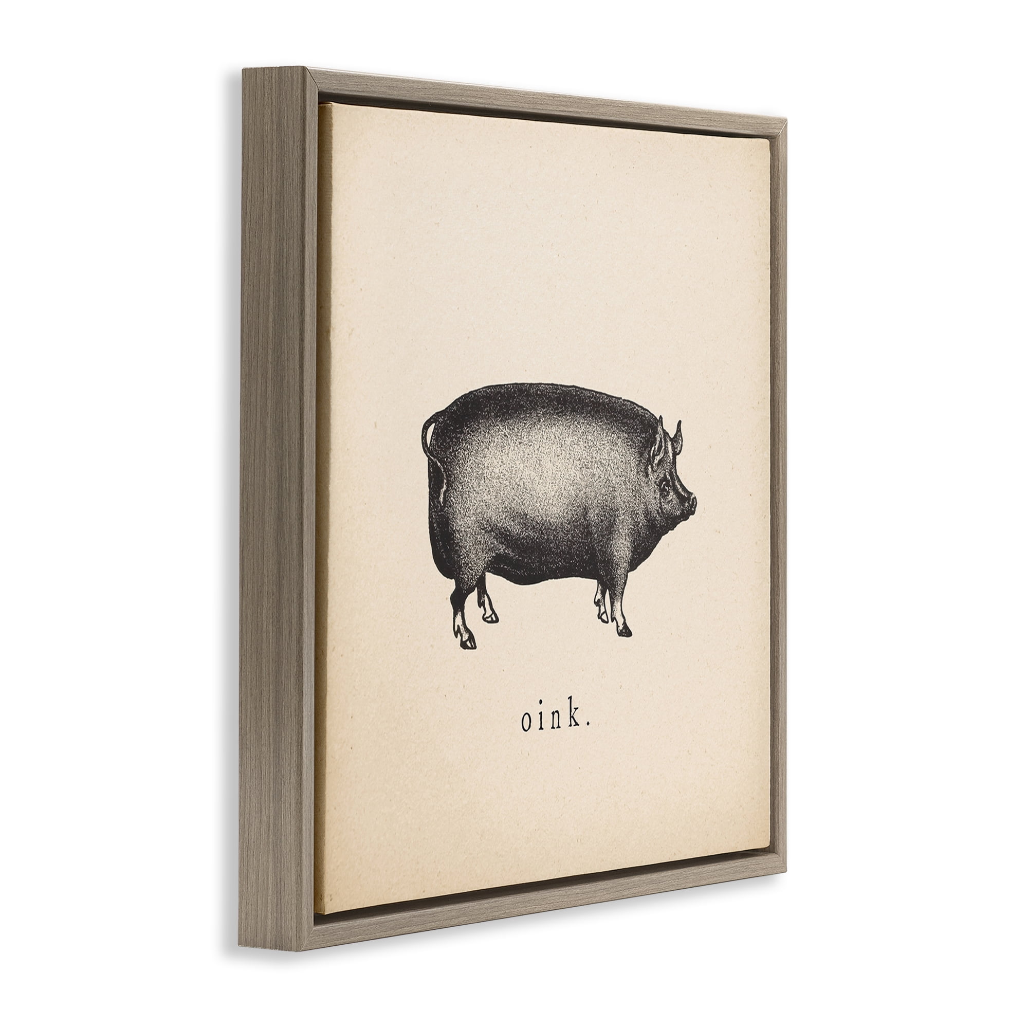 Stupell Industries Oink Farm Pig Sounds Animals Painting Brown Floater Framed Canvas Art Print Wall Art, 18 x 18
