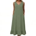 thumbnail image 1 of TaTaai Women's V-Neck Maxi Dress Sleeveless Linen Feel Solid Color Casual Pocket Detail Slip Dress Loose Fit Summer Dress Gift, 1 of 5