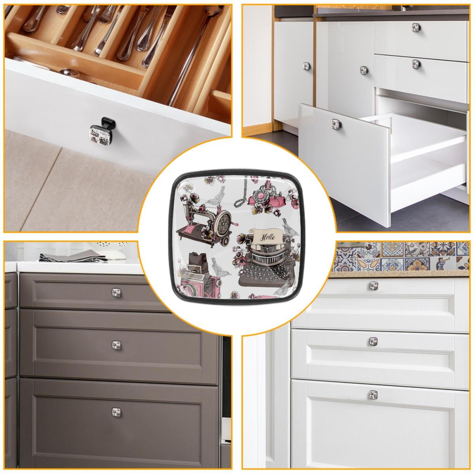 4 Pcs Cabinet Handle Drawer Pulls Sewing Machine Knobs with Screws Square Furniture Office Cabinet Knob Decoration