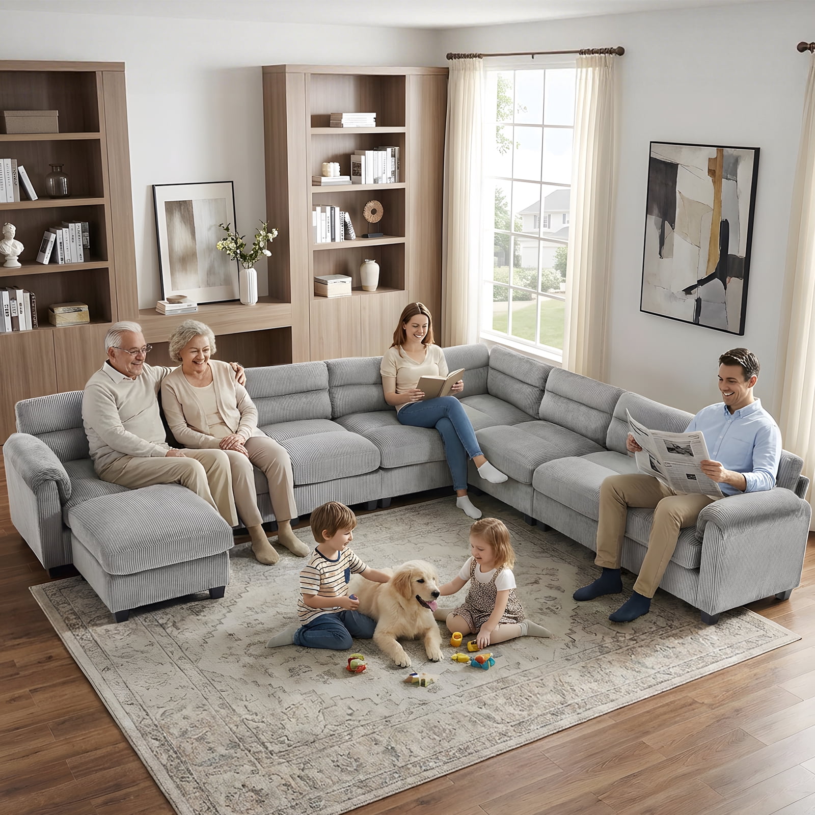 Bonzy Home Convertible Sectional Sofa With Ottoman, Ultra‑Comfort Seating – Configurable for Living Room & Family Room, Gray