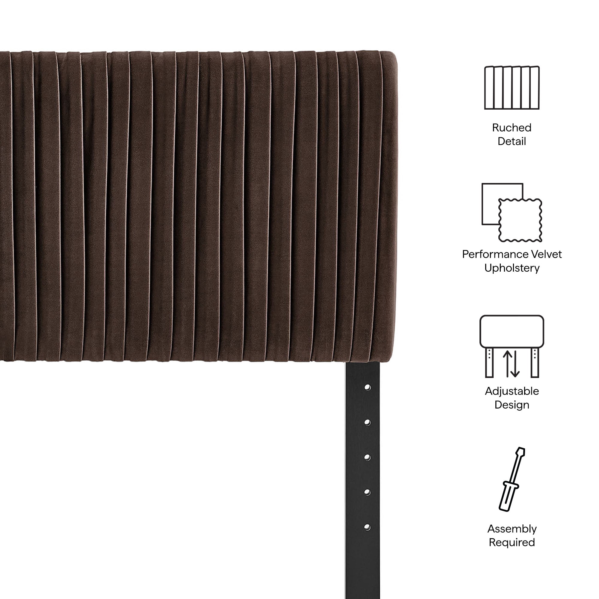 Eloise Stain-Resistant Performance Velvet Queen Headboard in Chocolate Brown