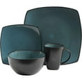 thumbnail image 4 of Gibson Elite Soho Lounge Square 16 Piece Stoneware Dinnerware Set, Teal/Black, 4 of 6