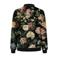 thumbnail image 5 of Womens Zip Up Bomber Jackets Casual Lightweight Fall Outerwear Floral Print Long Sleeve Travel Coat with Pocket (M, Black 06), 5 of 5