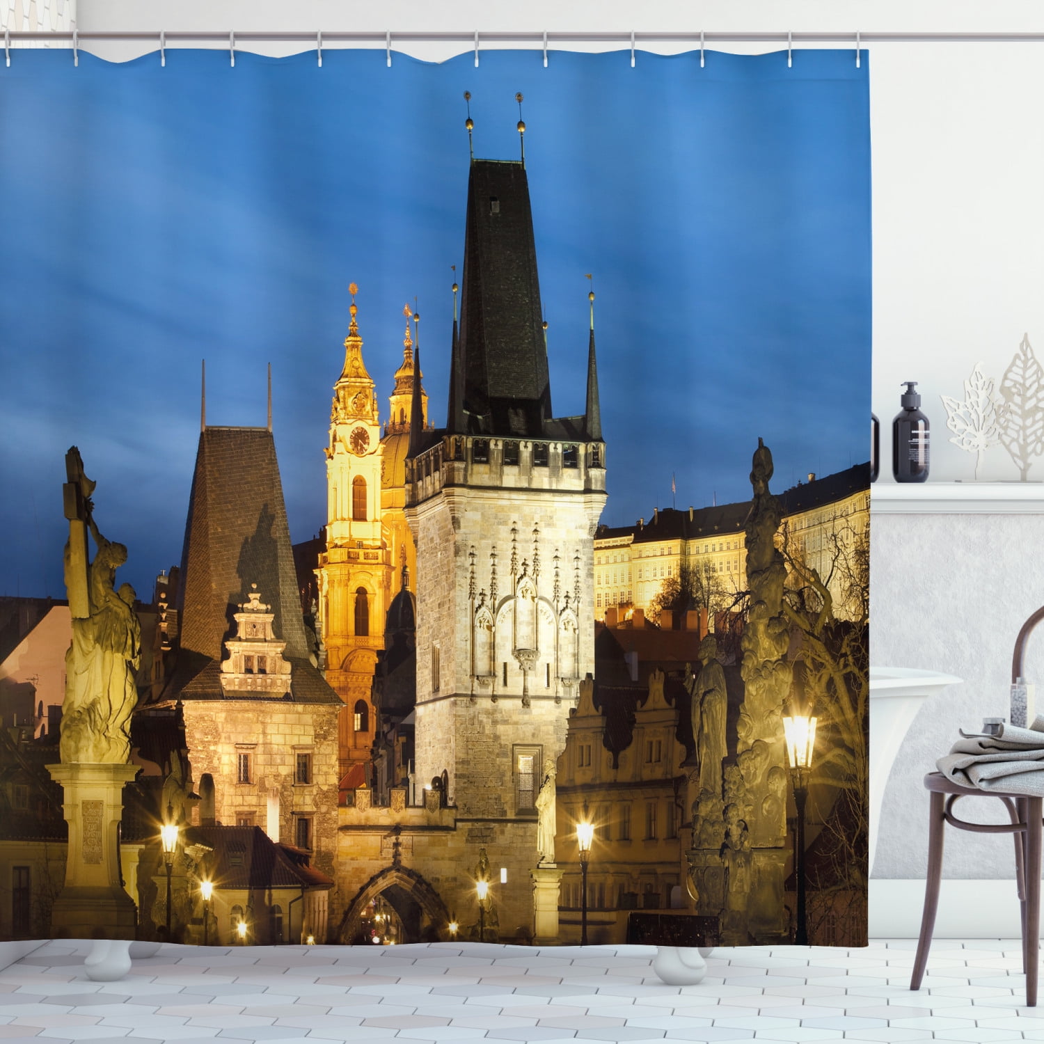 Travel Shower Curtain Charles Bridge Prague Print for Bathroom