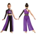 thumbnail image 5 of Miutii Girls Sequins Rhinestones Lyrical Dance Colored Block Outfit Jazz Performance Set Top with Pants Purple 14, 5 of 6