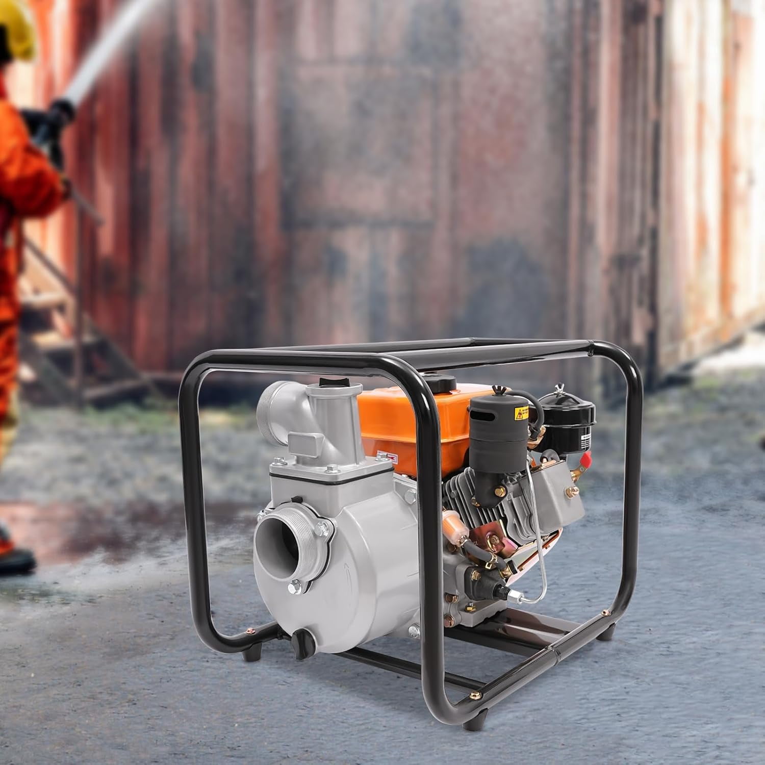 4-Stroke 196CC Diesel-powered Water Pump, 3 inch Trash Water Transfer Pump, Portable High Pressure with 24.61ft Hose, Diesel Water Pump for Irrigation Pool