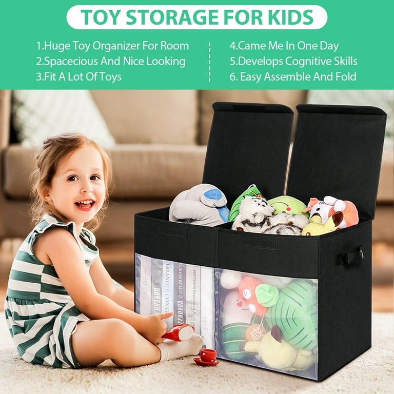 Toy Box for Kids, Toy Chests Organizers Storage for Boys and Girls with  Flip-Top Lid, Large Fabric Toy Storage Box with Clear Window, Kids Toy  Boxes
