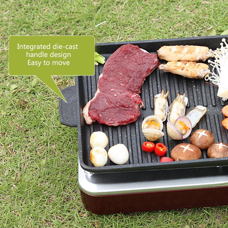 Leaveforme Grill Pan Mini Rectangle Portable Grade Outdoor Picnic Barbecue Grill  Griddle Plate Tray Indoor Rectangle BBQ Grilling Pan - 5.12 x 3.35 