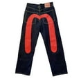 thumbnail image 3 of Pantalones vaqueros con estampado personalizado retro más vendidos Y2K para hombre, novedad de 2023, pantalones vaqueros rectos sueltos estilo punk hip hop gótico, ropa de calle para parejas, 3 of 5
