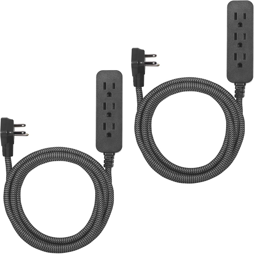 GE, Black Designer Extension Surge Protection, Braided Power Cord 2