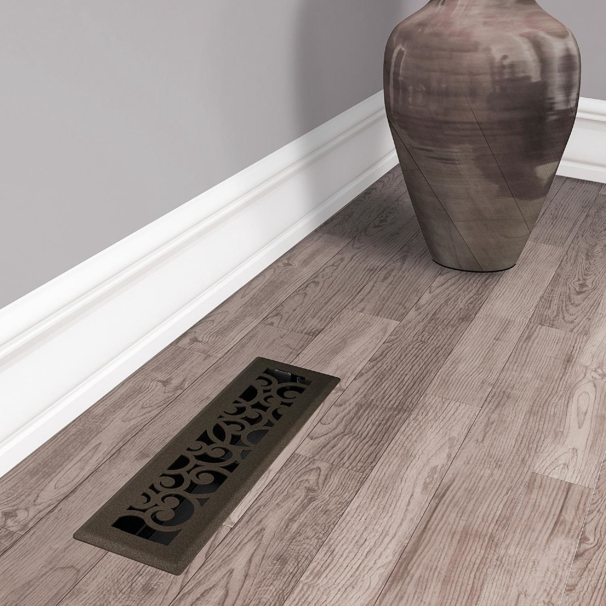 2in x 12in Wonderland Style Bronze Age Metal Heating and Cooling Air Floor Register (2 PACK) - Overall 3 7/16" x 13 1/8"