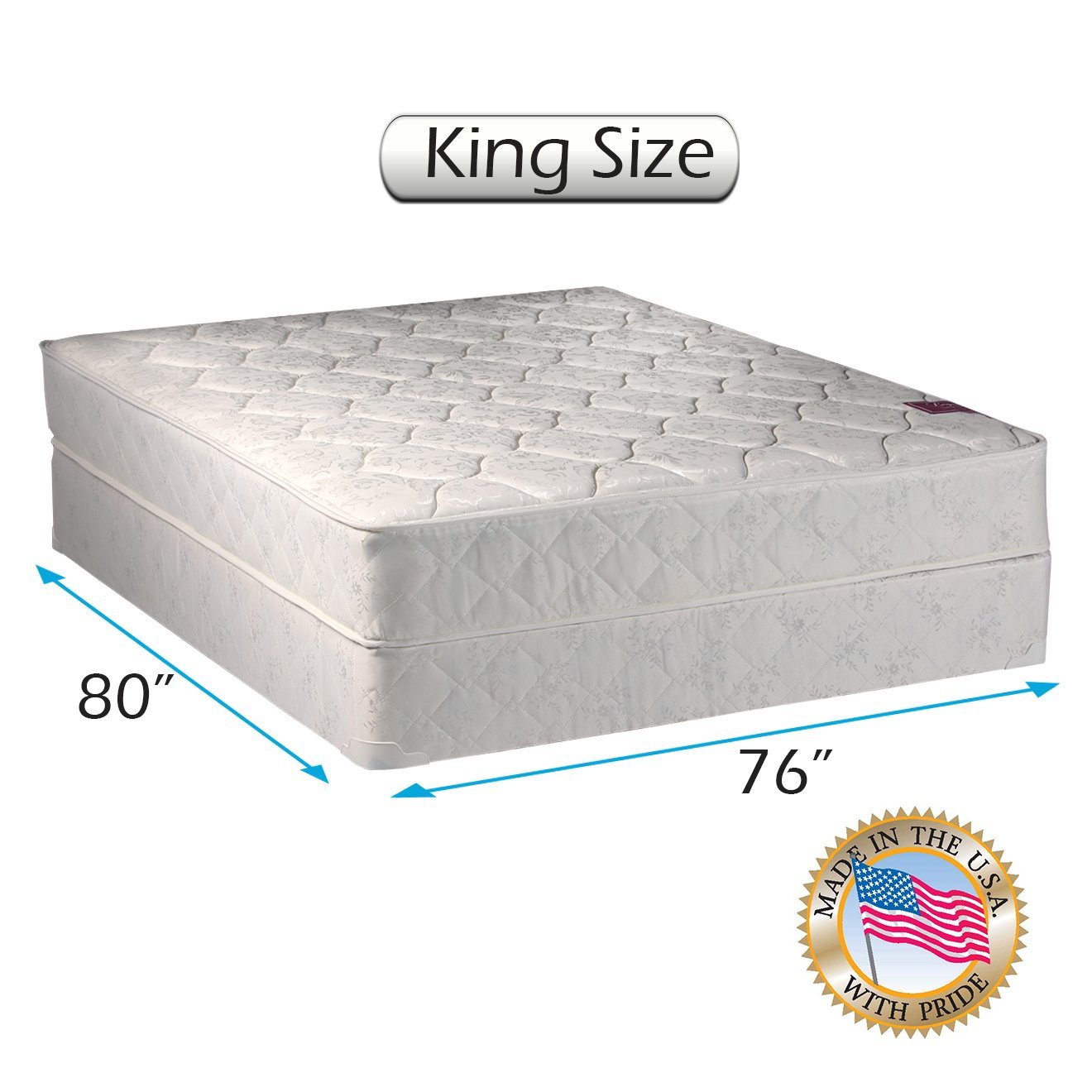 Natures Dream Plush Medium Firm Eurotop (Pillow Top) King Size (76"x80"x10") Mattress and Box Spring Set - Fully assembled, Orthopedic, Longlasting and Superior Quality by Dream Solutions USA