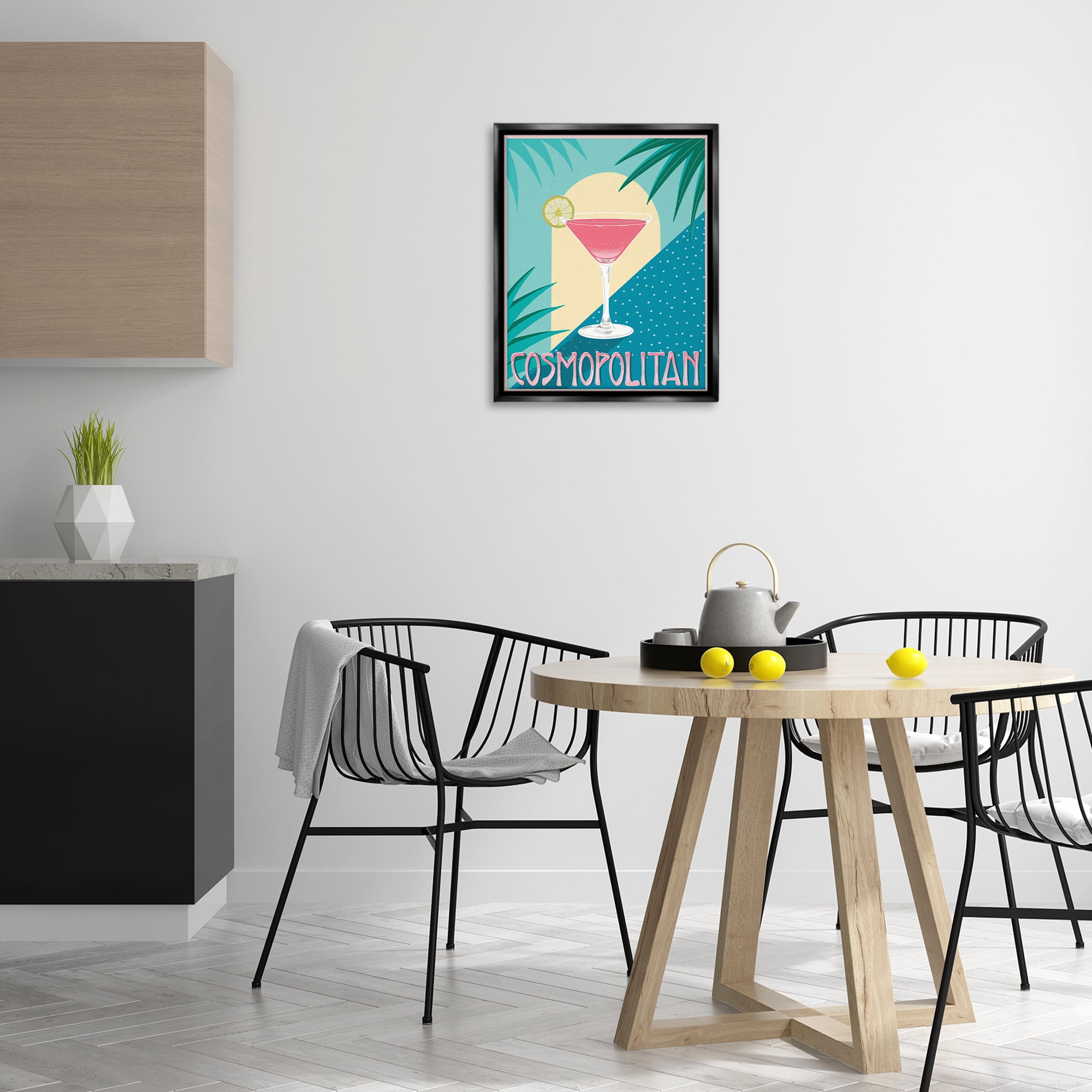 Stupell Industries Cosmopolitan & Palm Leaves Food & Beverage Painting Black Floater Framed Canvas Art Print Wall Art, 17 x 21