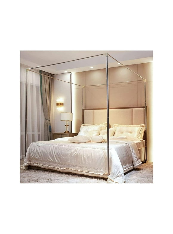 CintBllTer Canopy Bed Frame 4 Corners Stainless Steel Bed Mosquito Net Frame Bracket Fit / XL/Full/Queen/King/California King Size 2x2x2m