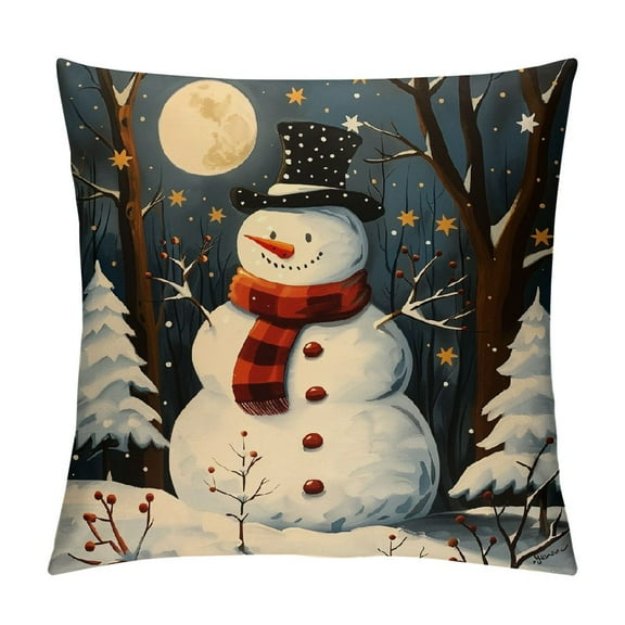 Creowell Snowman Pillow Covers Christmas Throw Pillows, Winter Scene Outdoor Pillowcase Cushion Case Decor for Home Sofa Couch Bed PC-019 Short Plush Pillowcase White