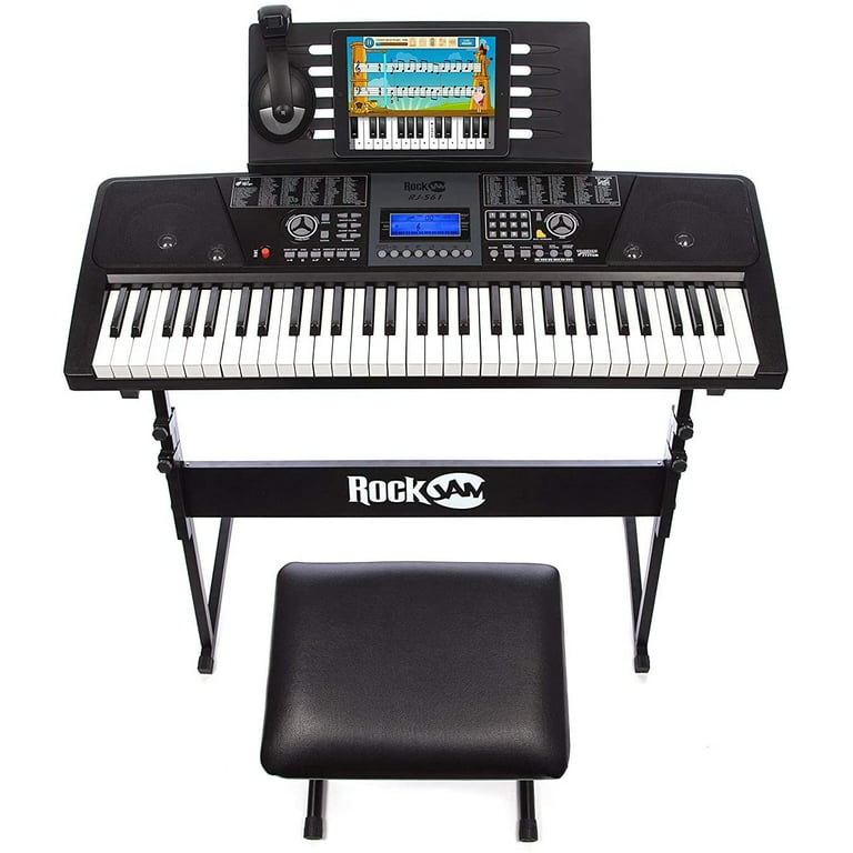 RockJam 61 Key Keyboard Piano With LCD Display Kit, Keyboard Stand, Piano  Bench, Headphones, Simply Piano App & Keynote Stickers 