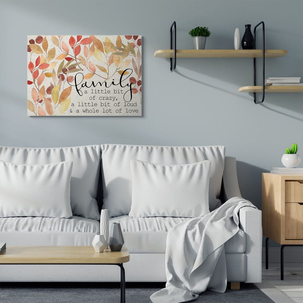 Stupell Industries Love Family Home Inspirational Word Leaves Red Yellow Design Canvas Wall Art by Kimberly Allen