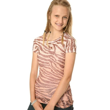 Burnout Zebra - kavio! big girls 7-16 burnout zebra sublimation crew neck short sleeve brown xl