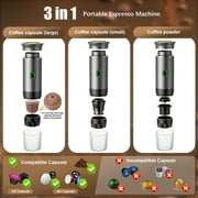 TINANA Portable Espresso Machine for Travel, 3-in-1 Mini Coffee Maker with USB-C, Compatible with NS/DG Capsules/Ground Coffee, 20 Bar, Ideal for Camping, Car, Office & Gifts, Gray