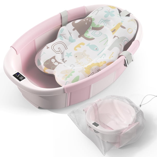 Bañera plegable para bebé Spluvvly, para niños pequeños de 0 a 36 meses, rosa