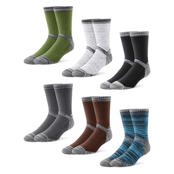 ARWSER 6 Pairs Mens Crew Hiking Socks, Cushioned Athletic Socks Outdoor Trekking Work Sports Socks for Men