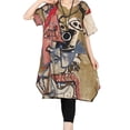 thumbnail image 4 of Women's Summer Abstract Printing Baggy Dress with Pockets Brown M, 4 of 5