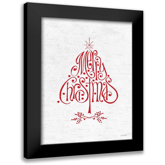 Lettered and Lined 12x14 Black Modern Framed Museum Art Print Titled - Merry Christmas Tree