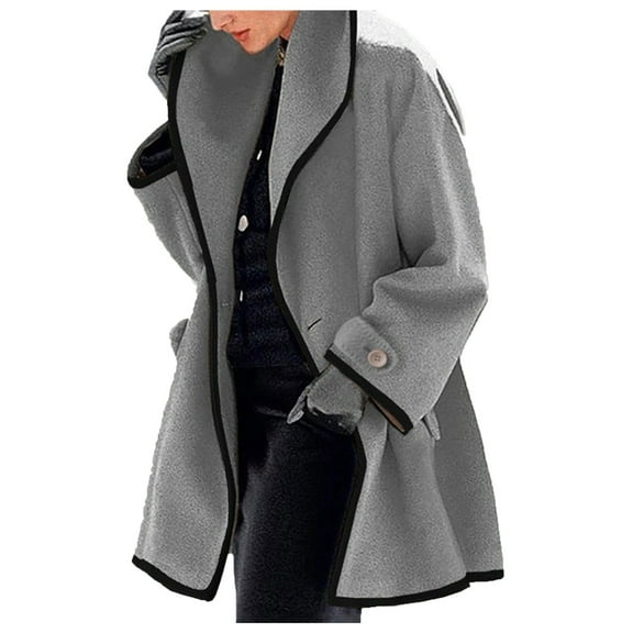 UJNDER Women's Fashion Winter Long Sleeve Open Cardigan Casual Wool Coat Trench Jacket Warm Slim Long Overcoat Outwear Double Faced Wool Hooded Trench Coat Women Grey M