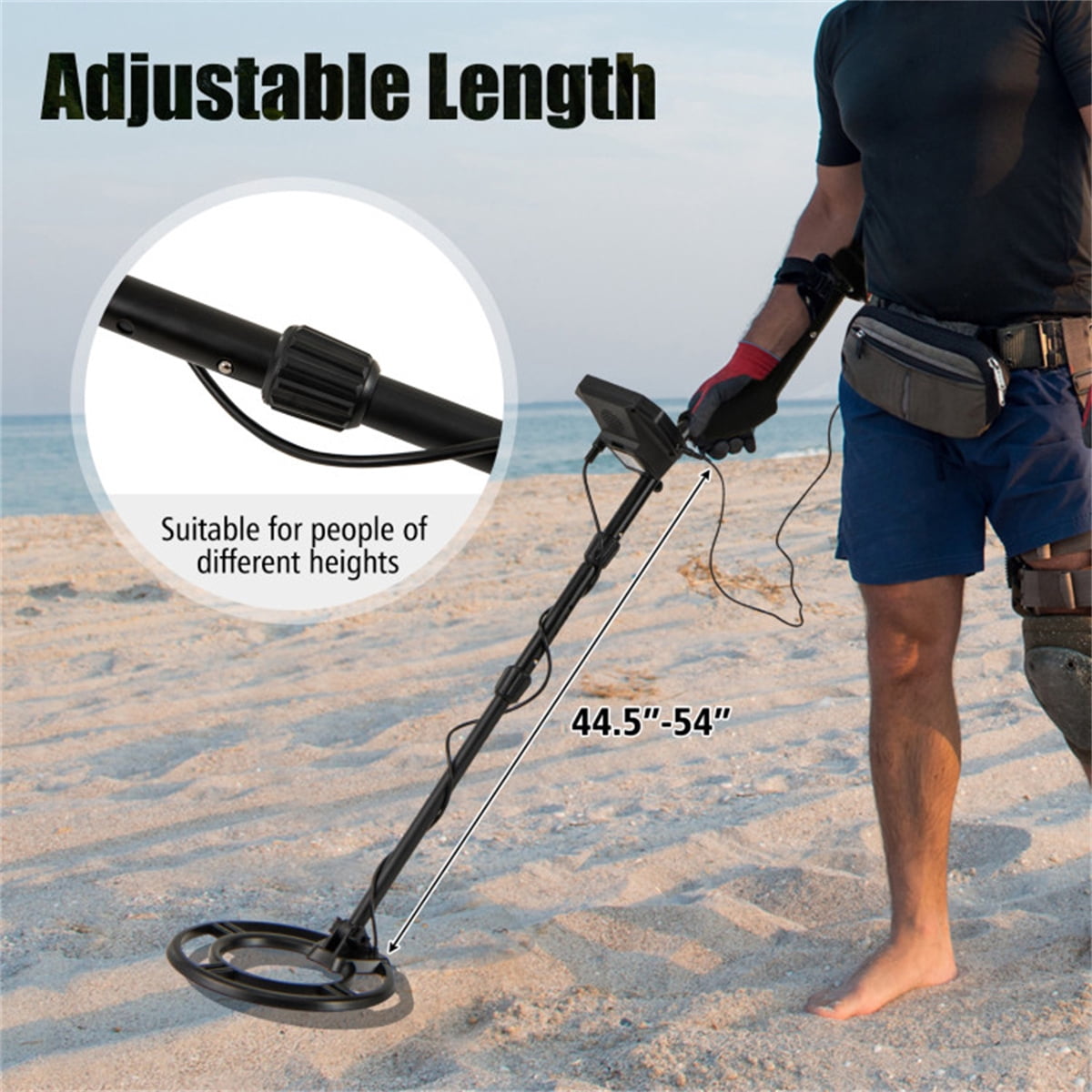 Metal Detector Black IP67 Waterproof Search Coil 4Modes 10In Depth DSP Chip LCD Display Adjustable 44.5In Beach Outdoor Adventure Adults Teens Shovel Headphones Carry Bag Batteries Gold Coins Relics