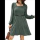 thumbnail image 3 of Vestido Estilo Babydoll Informal de Otoño con Cuello Cuadrado y Larga para Mujer Verde XXL, 3 of 8