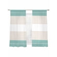 thumbnail image 2 of Turquoise Beige Stripe Semi Sheer Curtains 63 Inch Length 2 Panels Set, Modern Art Horizontal Striped Sheer Kitchen Curtain Privacy Voile Window Curtain for Living Room Bedroom Rod Pocket Drapes, 2 of 7