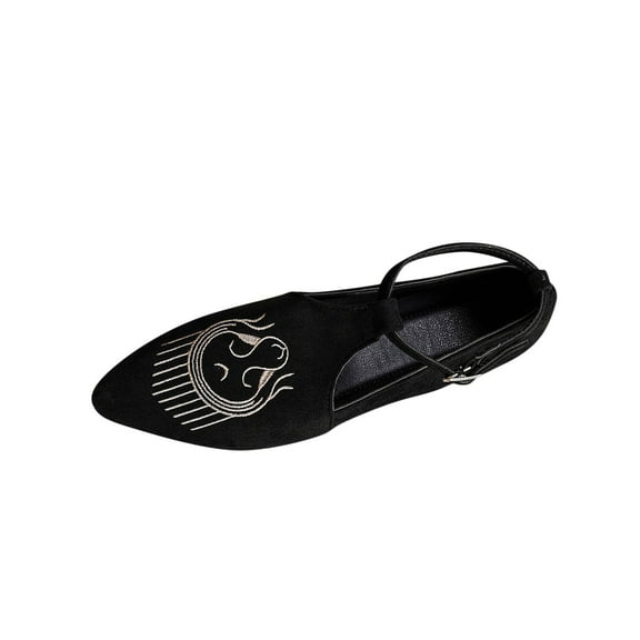 Black Women'S Bohemian Flat Shoes With Pointed Toe And Buckle, Comfortable For Everyday Use