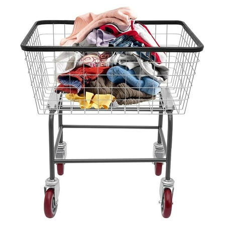Steel Wire Laundry Cart with Wheels - 20x15.7x26in - Large Rolling Hamper Basket - Heavy Duty 110lbs Capacity - Home Hotel Laundry Storage Organizer