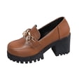 thumbnail image 3 of BXSRUTA Women's Block Heel Loafers Round Toe Slip on Loafers Comfortable Cushioned Insole Vintage Style Chunky Heel Shoes Casual Daily Wear 5cm Heel, 3 of 8