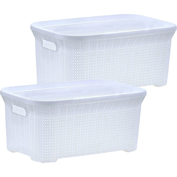 Superio 50L Knit Laundry Basket with Cut-Out Handles - White (2 Pack)