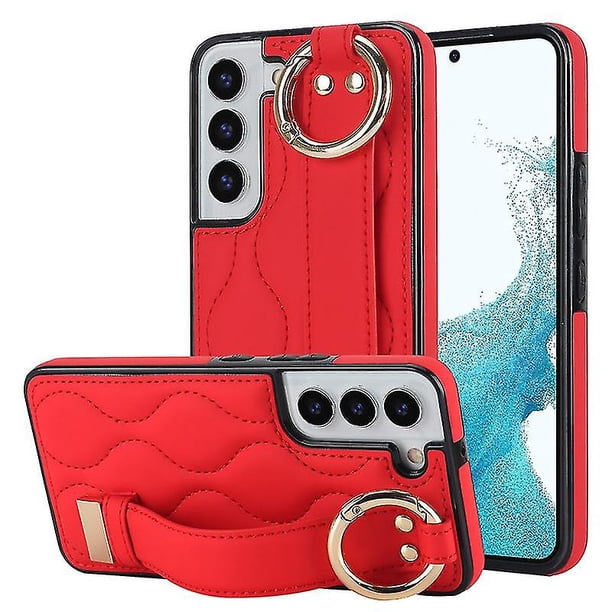 Funda de PU con anillo de cobertura total antideslizante para Samsung Galaxy S22 con pulsera