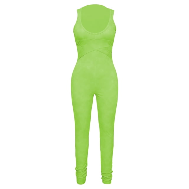 HBFAGFB Combinaison Sans Manches pour Femmes Col en V Profond Serré Creusé Simple Quotidien Vert Taille 2TG