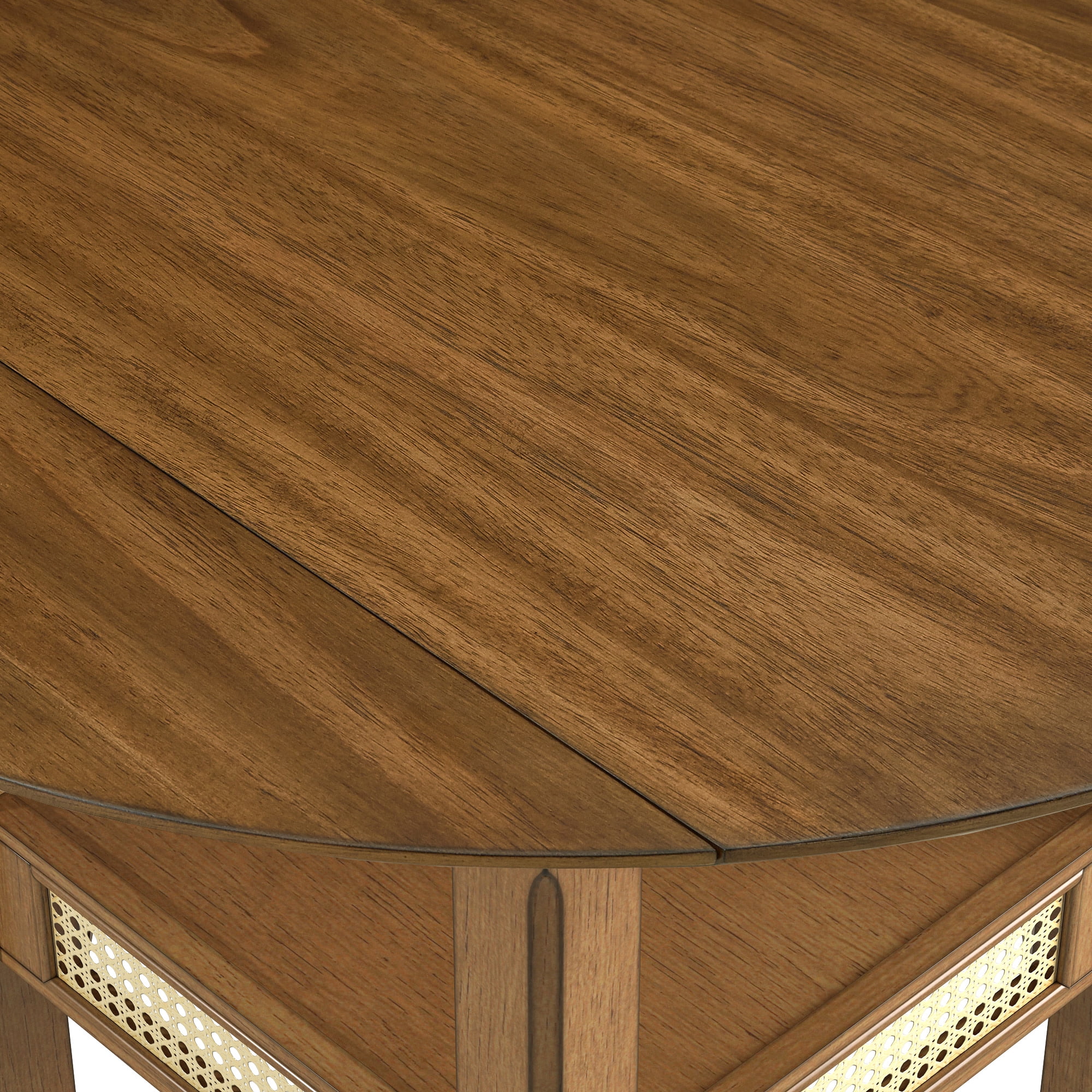 Weston Home Pulukan Cane Accent Round Dining Table with 2-Drop Leaves, Oak Finish