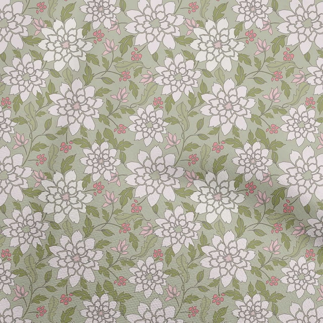 oneOone Viscose Chiffon Light Green Fabric Floral Retro Craft Projects Decor Fabric Printed By The Yard 42 Inch Wide