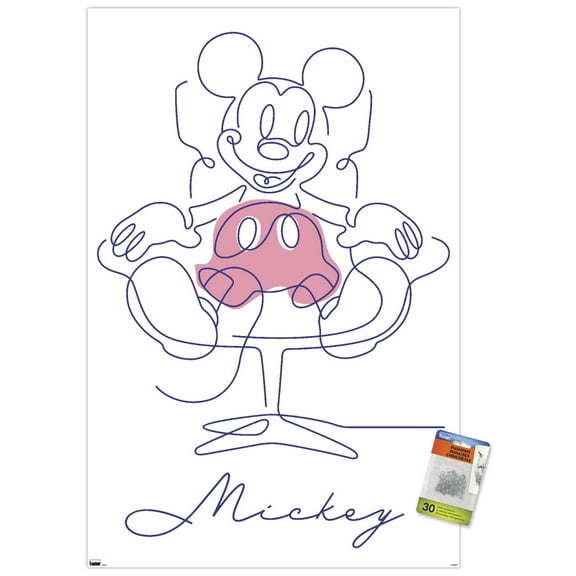 Disney Simple Moments Line Art - Mickey Mouse Wall Poster with Pushpins, 22.375" x 34"