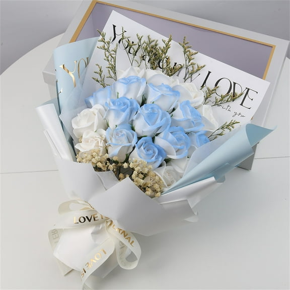 Bouquet of Flowers,Gifts for Girlfriends,Hand-knitted Wool Crocheted Imitation Rose Bouquet,18-Rose Bouquet Gift Box   Gift Bag,Immortal Poepoe Illuminated Valentine's Day Gift(A)