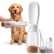 Tolobeve 3-in-1 Portable Dog Water Bottle with 12oz Water and 3.5oz Food Container, White