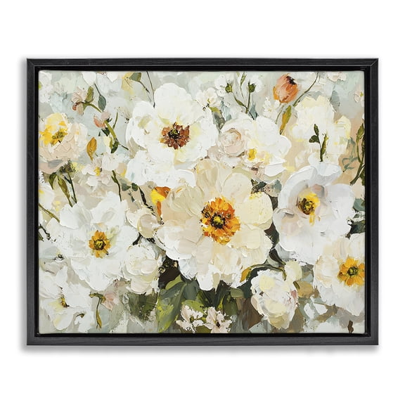 Stupell Industries Porcelain Flowers Bundle Abstract Painting Black Floater Framed Canvas Art Print Wall Art, 21 x 17