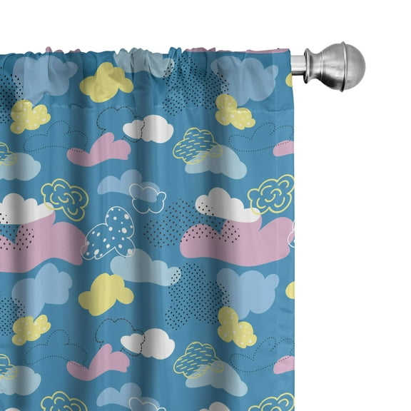 Ambesonne Cartoon Curtains, Style Clouds Dots, Pair of 28"x63", Sea Blue Pastel Yellow