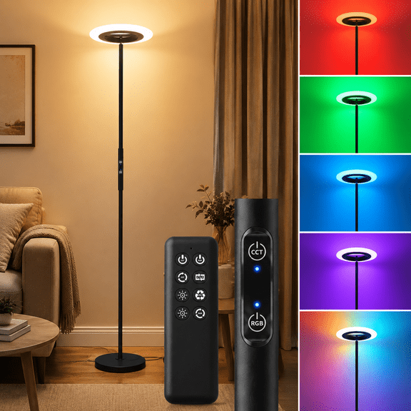 LED Floor Lamp, Rgbcw Color Changing Standing Lamp with Remote Control, Dimmable Brightness, Magnetic Remote Holder & Touch Control