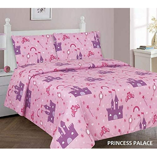 Sapphire Home 3 Piece Kids Girls Twin Sheet Set w/Fitted, Flat & 1