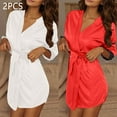 thumbnail image 2 of Tqyyweavej 2Pcs Women Kimono Robes Short Knit Bathrobe Lightweight Sexy Lace Sleepwear Soft Knee Length Loungewear, 2 of 9