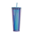 thumbnail image 1 of Taza de agua fría de plástico de doble capa de 750 ml, taza de bebida, taza de agua con pajita láser transparente con tapa, 1 of 5