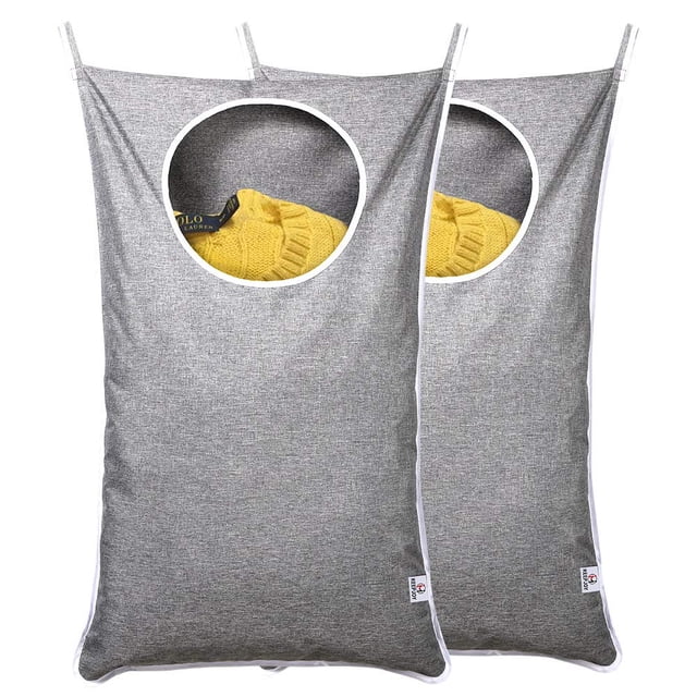 KEEPJOY Bolsa de lavandería para colgar en la puerta que ahorra espacio, cesto para la colada para colgar en la puerta con 2 tipos diferentes de ganchos, cesta para la colada colgante de tela Oxford p